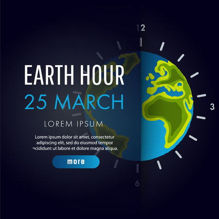 Earth hour poster with the earth on background. Flat design vector illustration.のイラスト素材