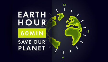 Illustration of Earth hour. 25 march. Our planet sleeps with globeのイラスト素材