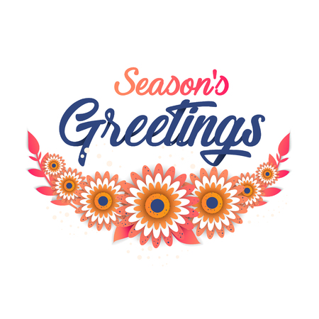 Season's greeting template with beautiful origami floral elementsのイラスト素材