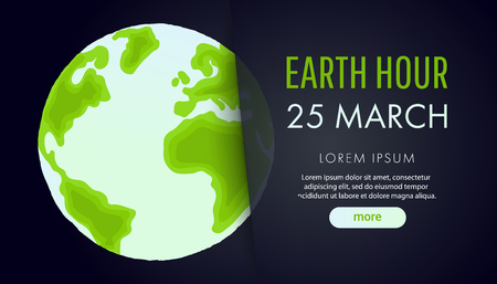 Illustration of Earth hour. 25 march. Our planet sleeps. Flat design vector illustration for web banner, web and mobile, infographics. Vectorのイラスト素材