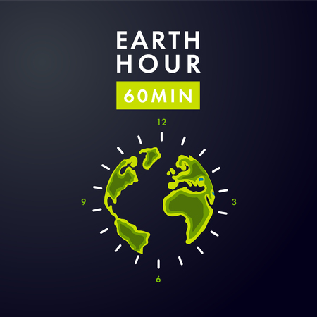 Illustration of Earth hour. 25 march. Our planet sleeps. Flat design vector illustration for web banner, web and mobile, infographics. Vectorのイラスト素材
