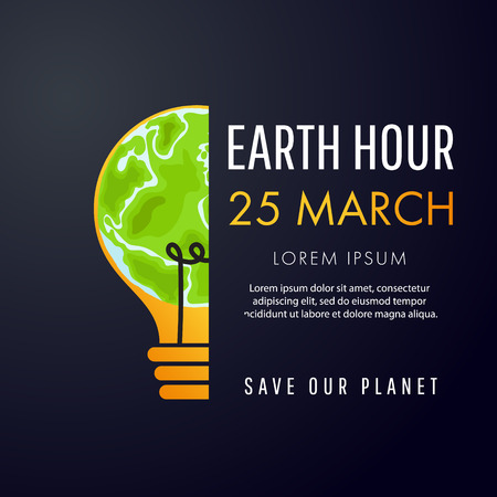 Illustration of Earth hour poster with a half light bulbのイラスト素材
