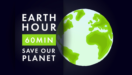Illustration of Earth hour. 25 march. Our planet sleeps. Flat design vector illustration for web banner.のイラスト素材