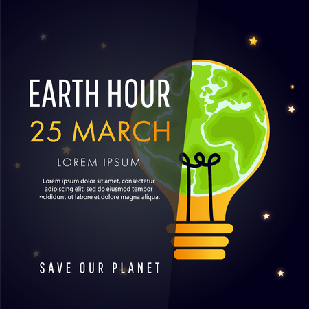 Illustration of Earth hour. 25 march. Our planet sleeps. Flat design vector illustration for web banner, web and mobile, infographics. Vectorのイラスト素材
