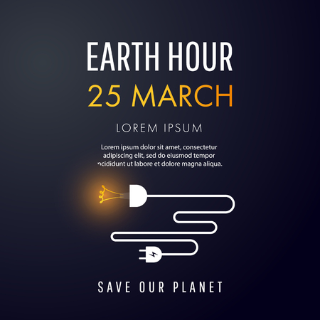 Illustration of Earth hour. 25 march. Our planet sleeps. Flat design vector illustration for web banner.のイラスト素材