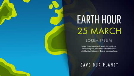 Illustration of Earth hour. 25 march. Our planet sleeps. Flat design vector illustration for web banner.のイラスト素材