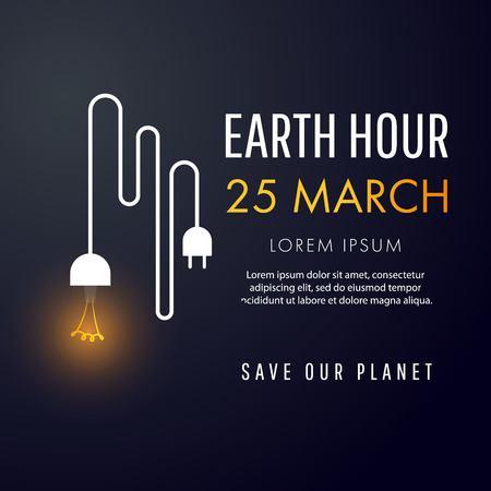 Illustration of Earth hour. 25 march. Our planet sleeps. Flat design vector illustration for web banner.のイラスト素材