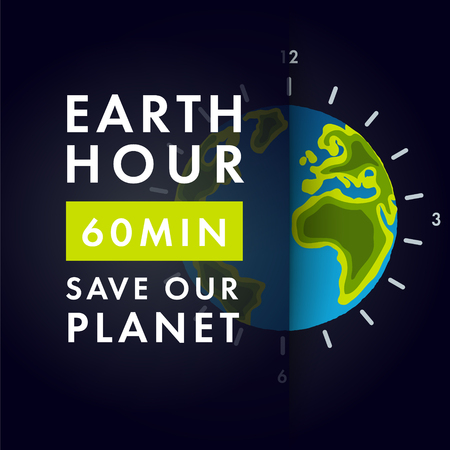 Illustration of Earth hour. 25 march. Our planet sleeps. Flat design vector illustration for web banner.のイラスト素材