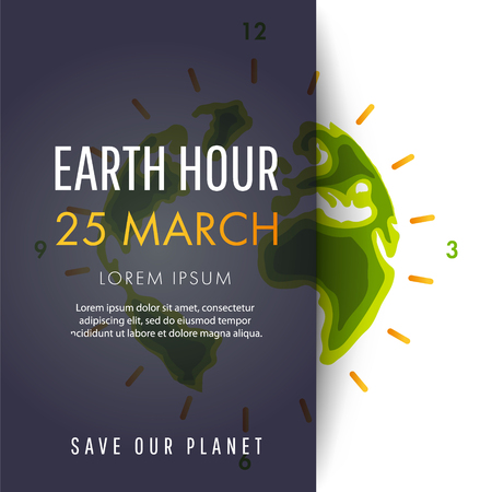 Illustration of Earth hour. 25 march. Our planet sleeps. Flat design vector illustration for web banner, web and mobile, infographics. Vector illustration.のイラスト素材