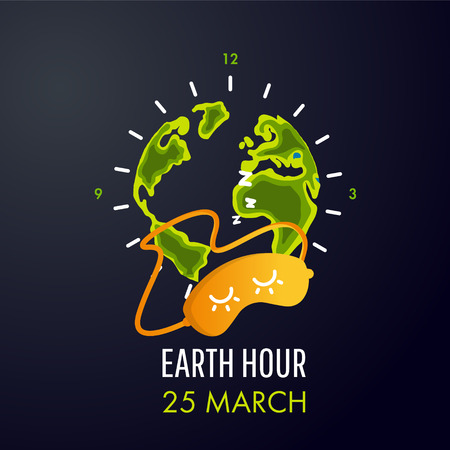 Illustration of Earth hour. 25 march. Our planet sleeps. Flat design vector illustration for web banner, web and mobile, infographics.のイラスト素材