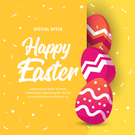 Easter egg greeting card. Vector Easter Flyer Illustration with painted eggs.のイラスト素材