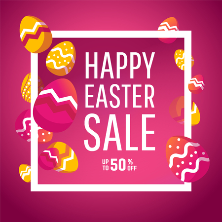 Easter sale banner background template with modern colorful spring flowers and eggs.のイラスト素材