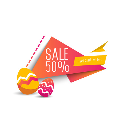 Easter sale banner background template with modern colorful spring flowers and eggs.のイラスト素材