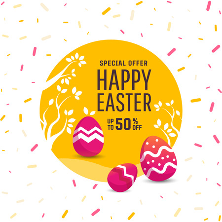 Vector cute poster for Easter with colored eggsのイラスト素材