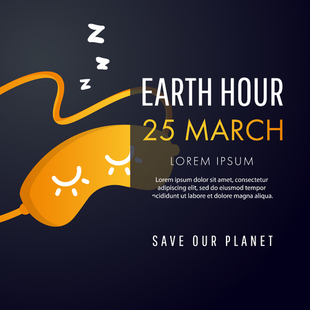 Illustration of Earth hour. 25 march. Our planet sleeps. Flat design vector illustration for web banner, web and mobile, infographics. Vectorのイラスト素材