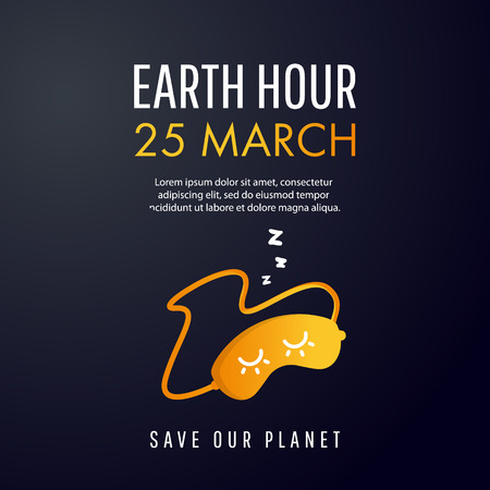 Illustration of Earth hour. 25 march. Our planet sleeps. Flat design vector illustration for web banner, web and mobile, info-graphics. Vector illustration.のイラスト素材