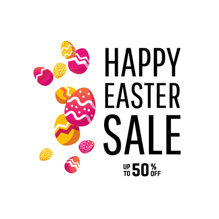Easter sale banner background template with modern colorful spring flowers and eggs.のイラスト素材