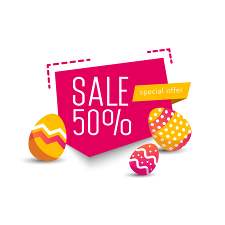 Easter sale banner background template with modern colorful spring flowers and eggs.のイラスト素材