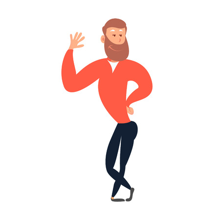 Man making greeting gesture waving hand Vector flat design illustration isolated on white backgroundのイラスト素材
