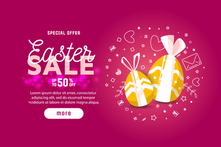 Easter sale banner background template with modern colorful spring flowers and eggs.のイラスト素材