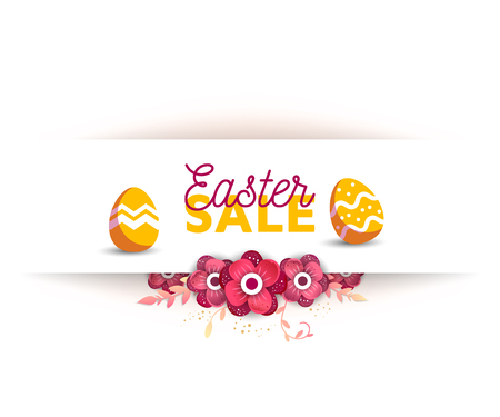 Easter egg  greeting card. Vector Easter Flyer Illustration with painted eggs. Place for your text.のイラスト素材