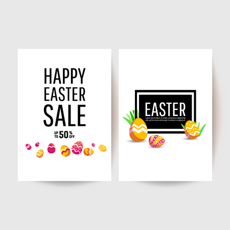 Easter egg  greeting card. Vector Easter Flyer Illustration with painted eggs. Place for your text.のイラスト素材
