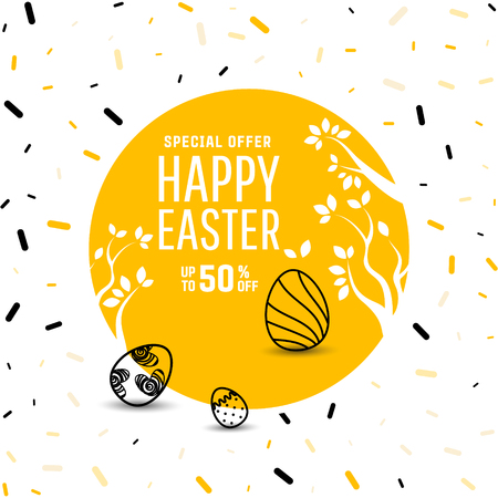 Happy Easter scene with  eggs and rabbits.  Concept for banner, flyer, invitation, greeting card, holiday backgrounds.のイラスト素材