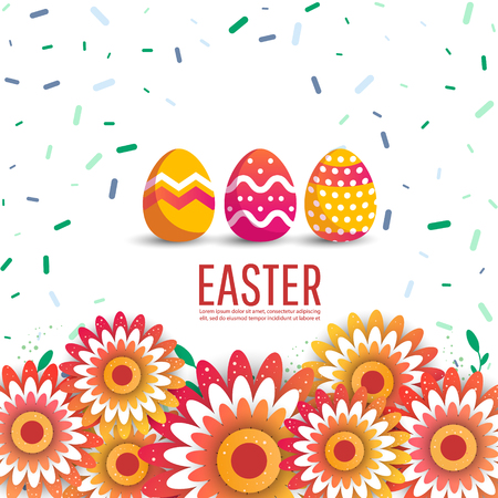 Easter sale banner background template with modern colorful spring flowers and eggs.のイラスト素材