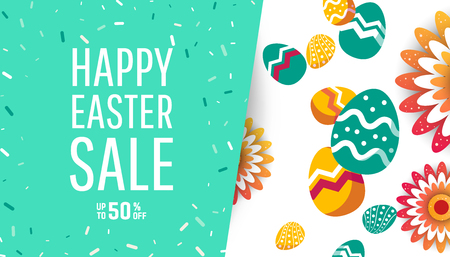 Easter sale banner background template with modern colorful  eggs.のイラスト素材