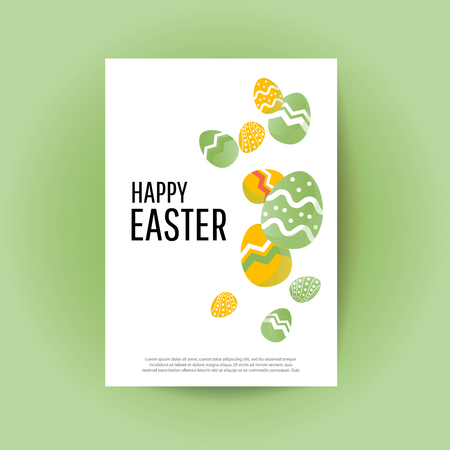 Easter egg  greeting card. Vector Easter Flyer Illustration with painted eggs. Place for your text.のイラスト素材
