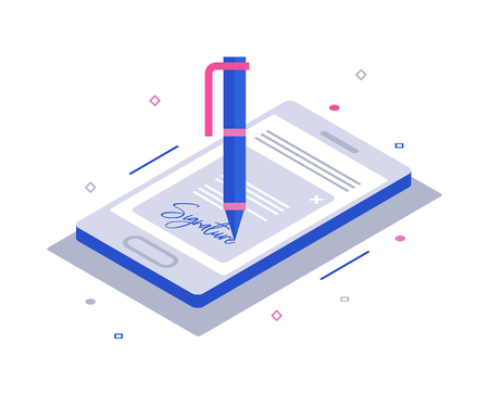 Digital signature. Flat 3d web isometric contract signature infographic concept vectorのイラスト素材
