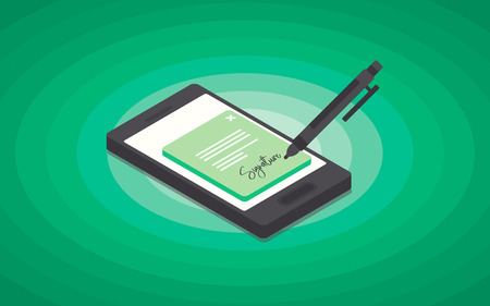 Digital signature. Flat 3d web isometric contract signature infographic concept vectorのイラスト素材