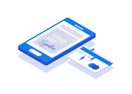 Digital signature. Flat 3d web isometric contract signature infographic concept vectorのイラスト素材