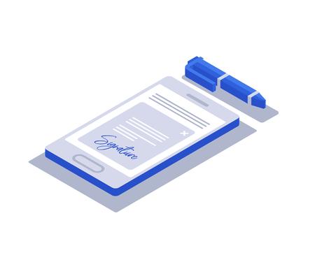 Digital signature. Flat 3d web isometric contract signature infographic concept vectorのイラスト素材