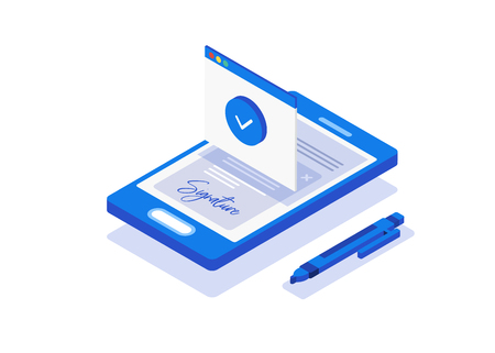Digital signature. Flat 3d web isometric contract signature infographic concept vectorのイラスト素材