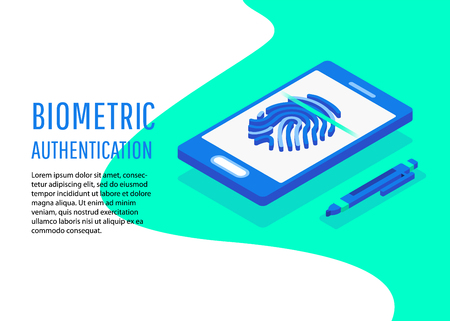 Biometric authentication. Flat 3d web isometric contract signature infographic concept vectorのイラスト素材