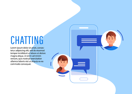 Social networking concept.Chatting on the Internet. Vector 3d isometric illustration.のイラスト素材