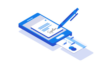 Digital signature. Flat 3d web isometric contract signature info-graphic concept.のイラスト素材