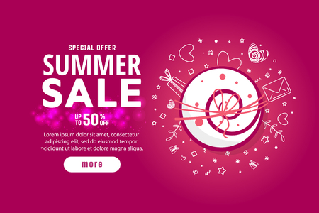 Sale banner, poster with gift and handwriting lettering. Vector illustrationのイラスト素材