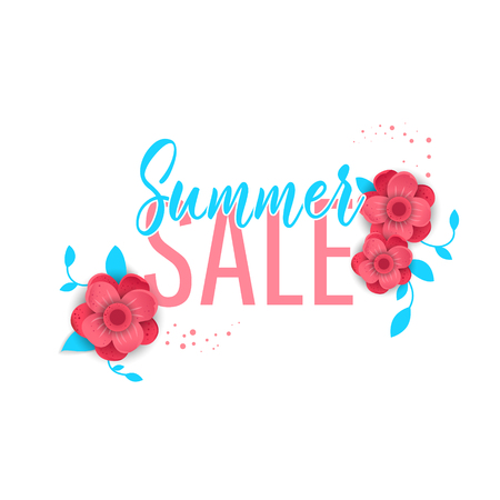 Summer sale banner background layout with flowers. Easy editable for Your design.のイラスト素材