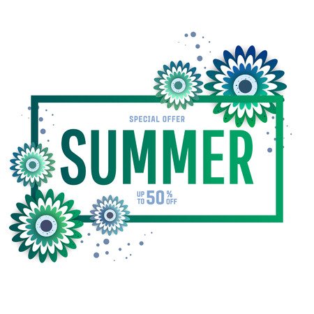 Summer sale banner background layout with flowers. Easy editable for Your design.のイラスト素材