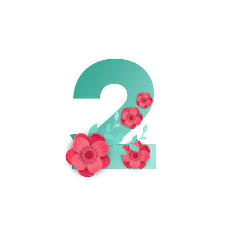 Floral number 2 Made of Flowers. Typographic, Monogram.Paper cut style. Vector illustration.のイラスト素材