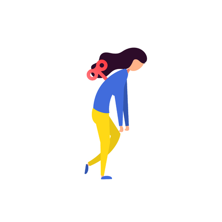 Cartoon Tired sleepy woman. Weak health, mental exhausted, vector flat illustration.のイラスト素材