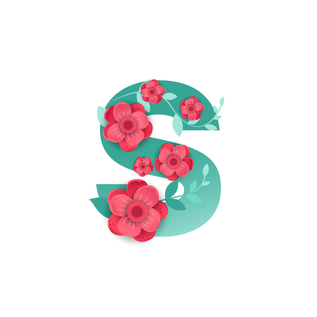 Floral Letter S Made of Flowers. Typographic, Monogram.Paper cut style. Vector illustration.のイラスト素材