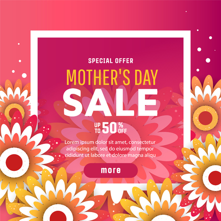 Template design poster for happy mother's day with bright flowers. Trendy Design Template. Vector illustrationのイラスト素材