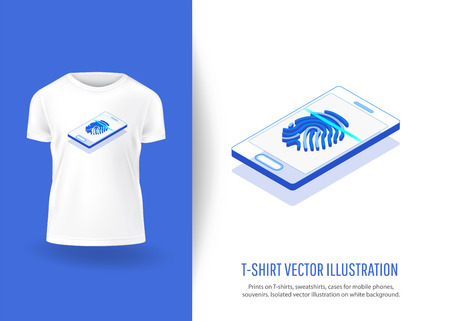 Bio-metric authentication methods isometric. Prints on T-shirts, sweatshirts, cases for phones, souvenirs. Isolated vector illustration on white background.のイラスト素材