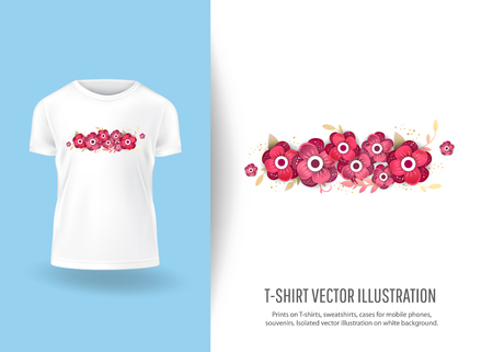 Color set  beautiful flowers. Prints on T-shirts, sweatshirts, cases for  phones, souvenirs. Isolated vector illustration on white background.のイラスト素材