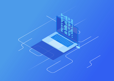 File transfer from flash drive to laptop. Cloud storage data and synchronization of devices.のイラスト素材