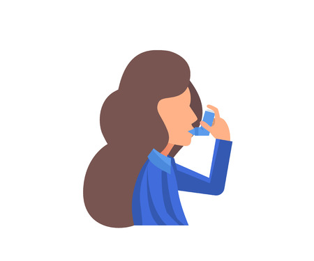 Vector illustration concept for World Asthma Day.  Woman uses an inhaler against the attack.のイラスト素材