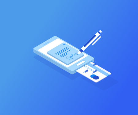 Digital signature. Flat 3d web isometric contract signature infographic concept vectorのイラスト素材